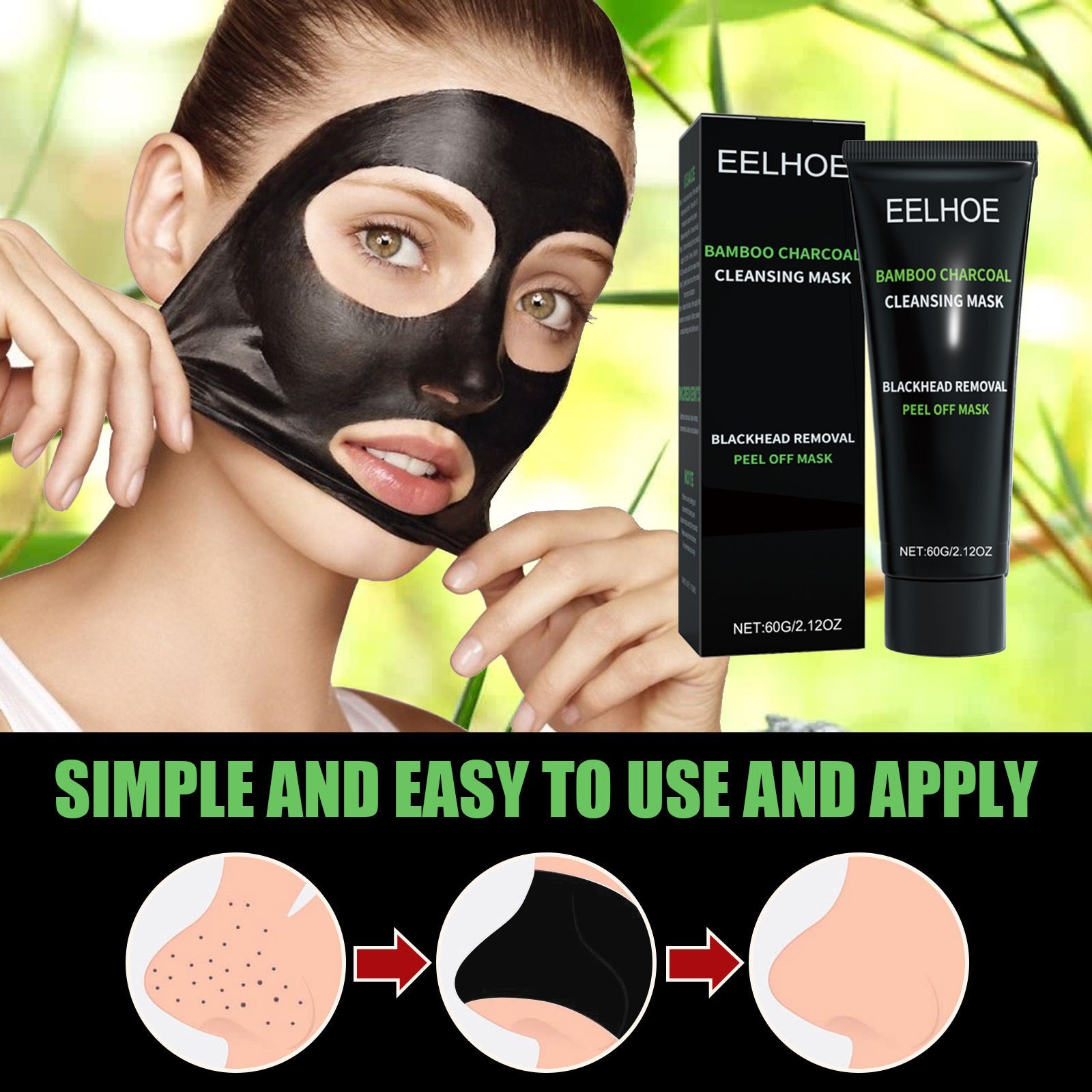EELHOE Bamboo Charcoal Blackhead Removal Peel - Off Mask For Deep Pore Cleansing And T - Zone Oil Control - VIRALCORE HEALTH