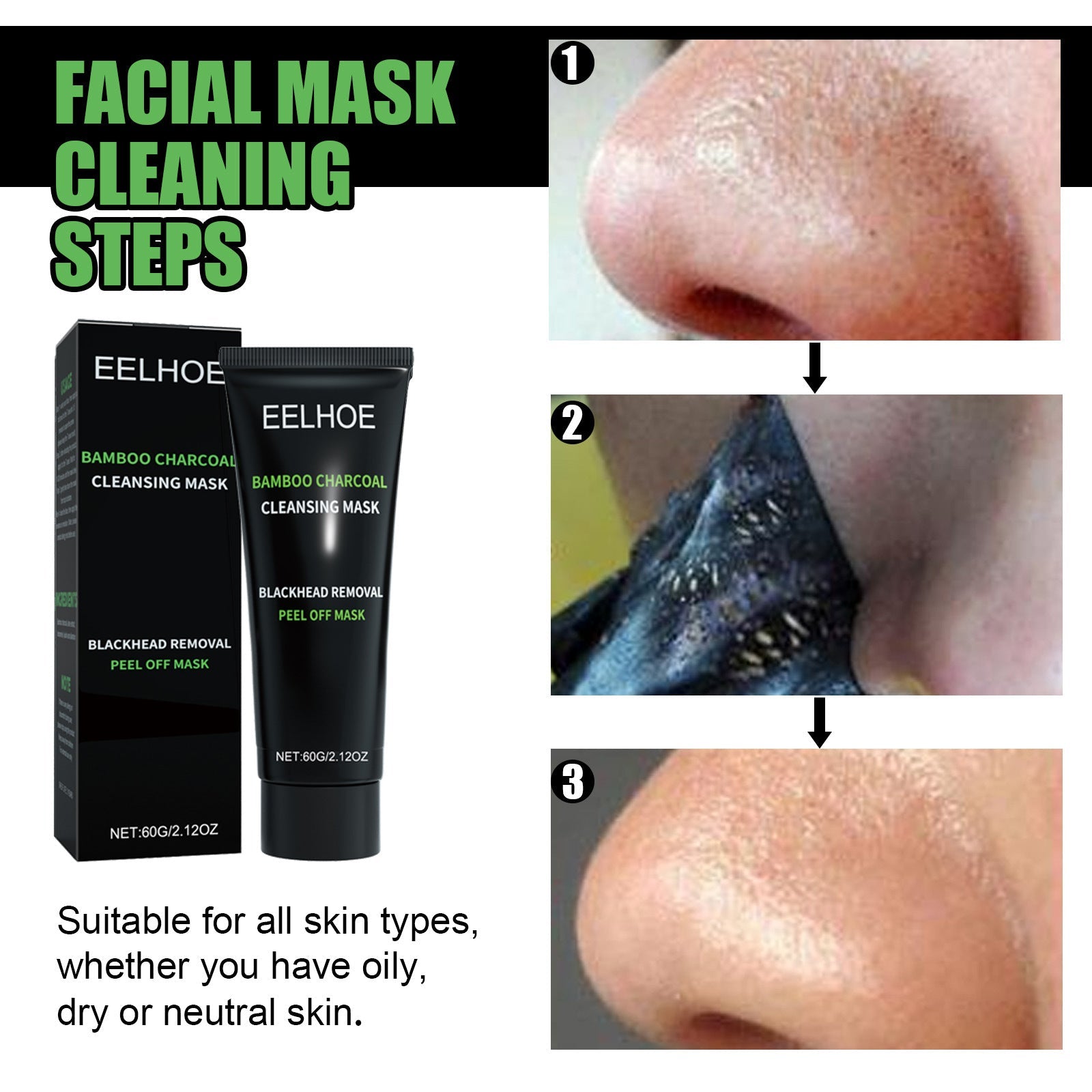EELHOE Bamboo Charcoal Blackhead Removal Peel - Off Mask For Deep Pore Cleansing And T - Zone Oil Control - VIRALCORE HEALTH