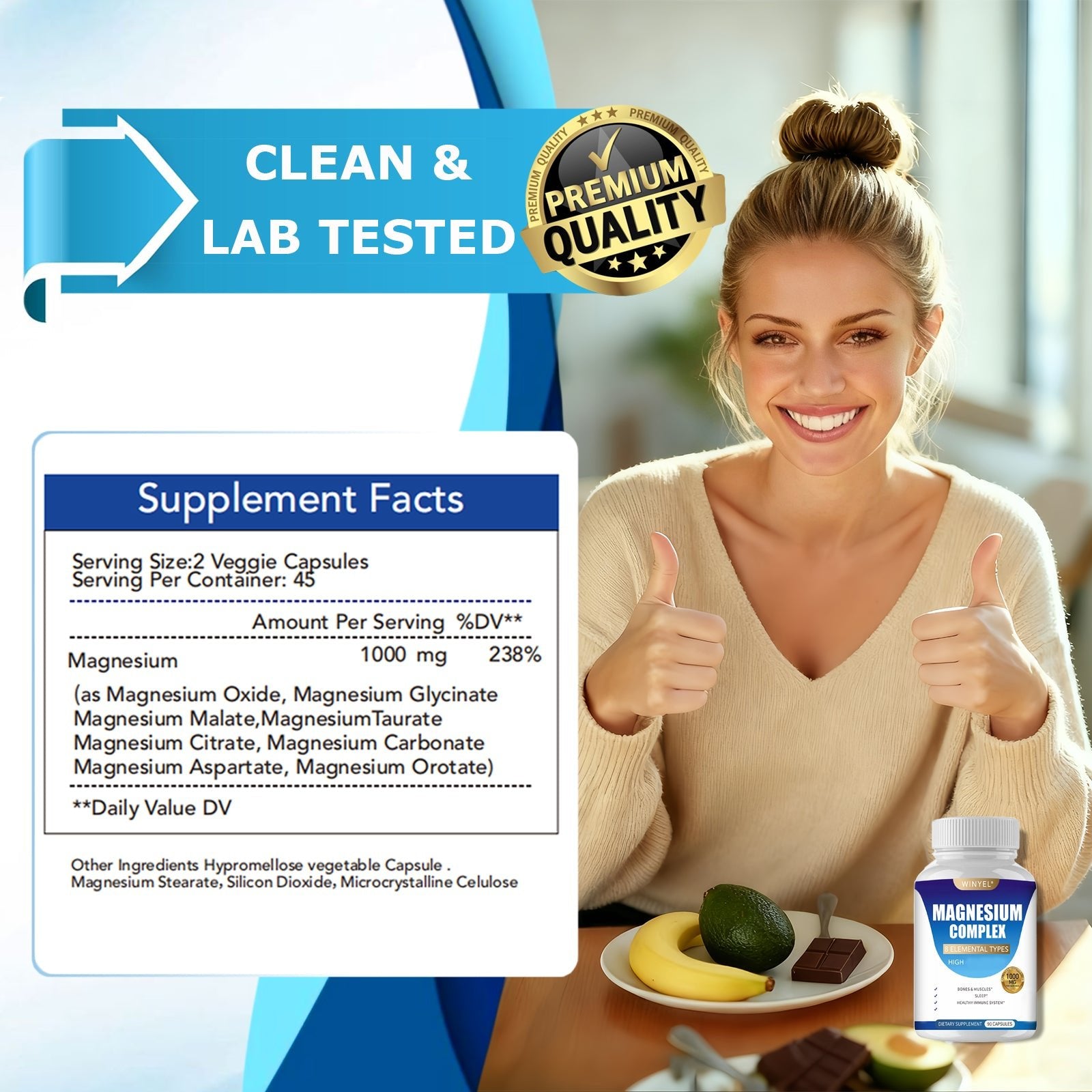 MAGNESIUM COMPLEX Wellness Capsules With Malate & Glycinate And 8 ELEMENTAL MAGNESIUM, Supports Health 90 Capsules, Dietary Supplement. - VIRALCORE HEALTH