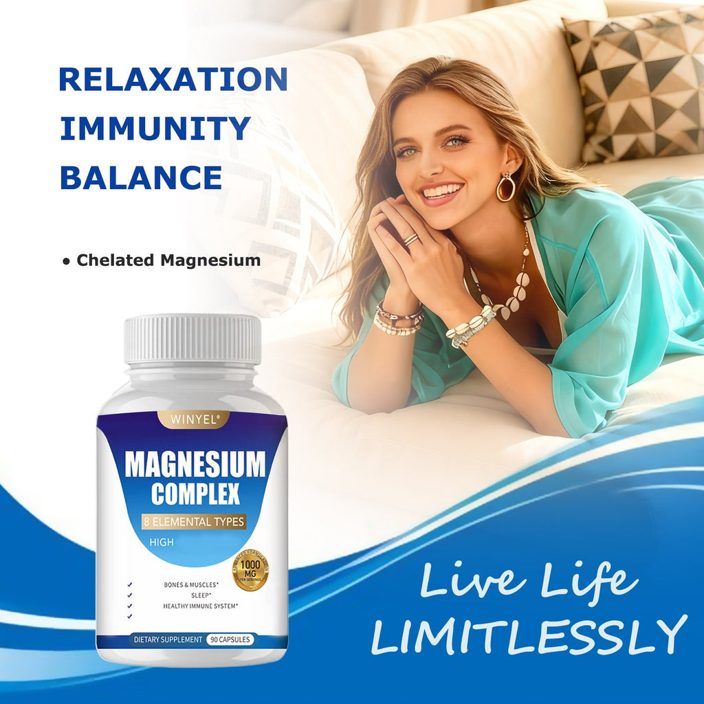MAGNESIUM COMPLEX Wellness Capsules With Malate & Glycinate And 8 ELEMENTAL MAGNESIUM, Supports Health 90 Capsules, Dietary Supplement. - VIRALCORE HEALTH