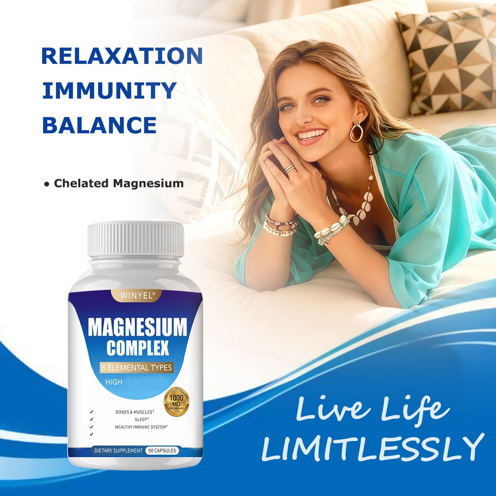 MAGNESIUM COMPLEX Wellness Capsules With Malate & Glycinate And 8 ELEMENTAL MAGNESIUM, Supports Health 90 Capsules, Dietary Supplement. - VIRALCORE HEALTH