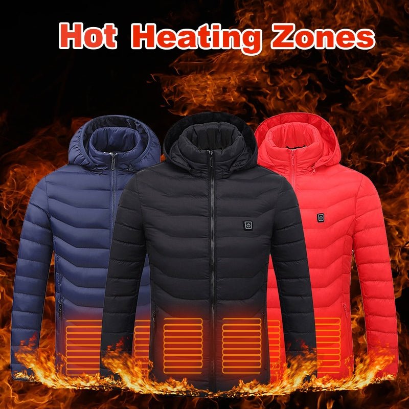 Men Heated Puffer Jacket Electric Heating Coat Insulated Hood Windbreaker 9Heat Zones - VIRALCORE HEALTH