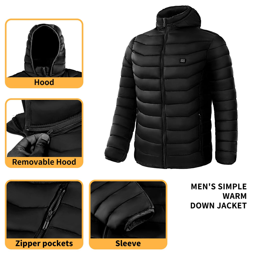 Men Heated Puffer Jacket Electric Heating Coat Insulated Hood Windbreaker 9Heat Zones - VIRALCORE HEALTH