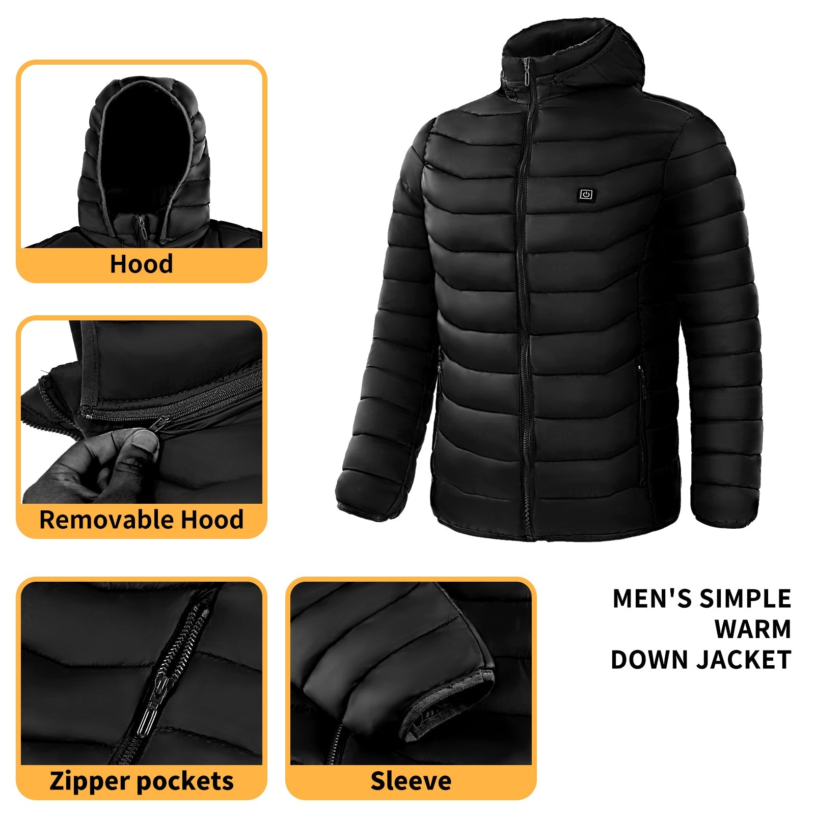Men Heated Puffer Jacket Electric Heating Coat Insulated Hood Windbreaker 9Heat Zones - VIRALCORE HEALTH