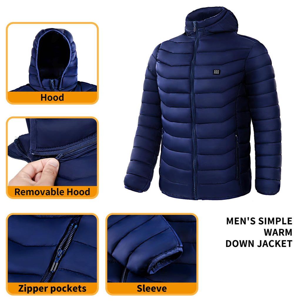 Men Heated Puffer Jacket Electric Heating Coat Insulated Hood Windbreaker 9Heat Zones - VIRALCORE HEALTH