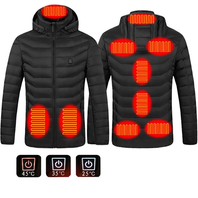 Men Heated Puffer Jacket Electric Heating Coat Insulated Hood Windbreaker 9Heat Zones - VIRALCORE HEALTH