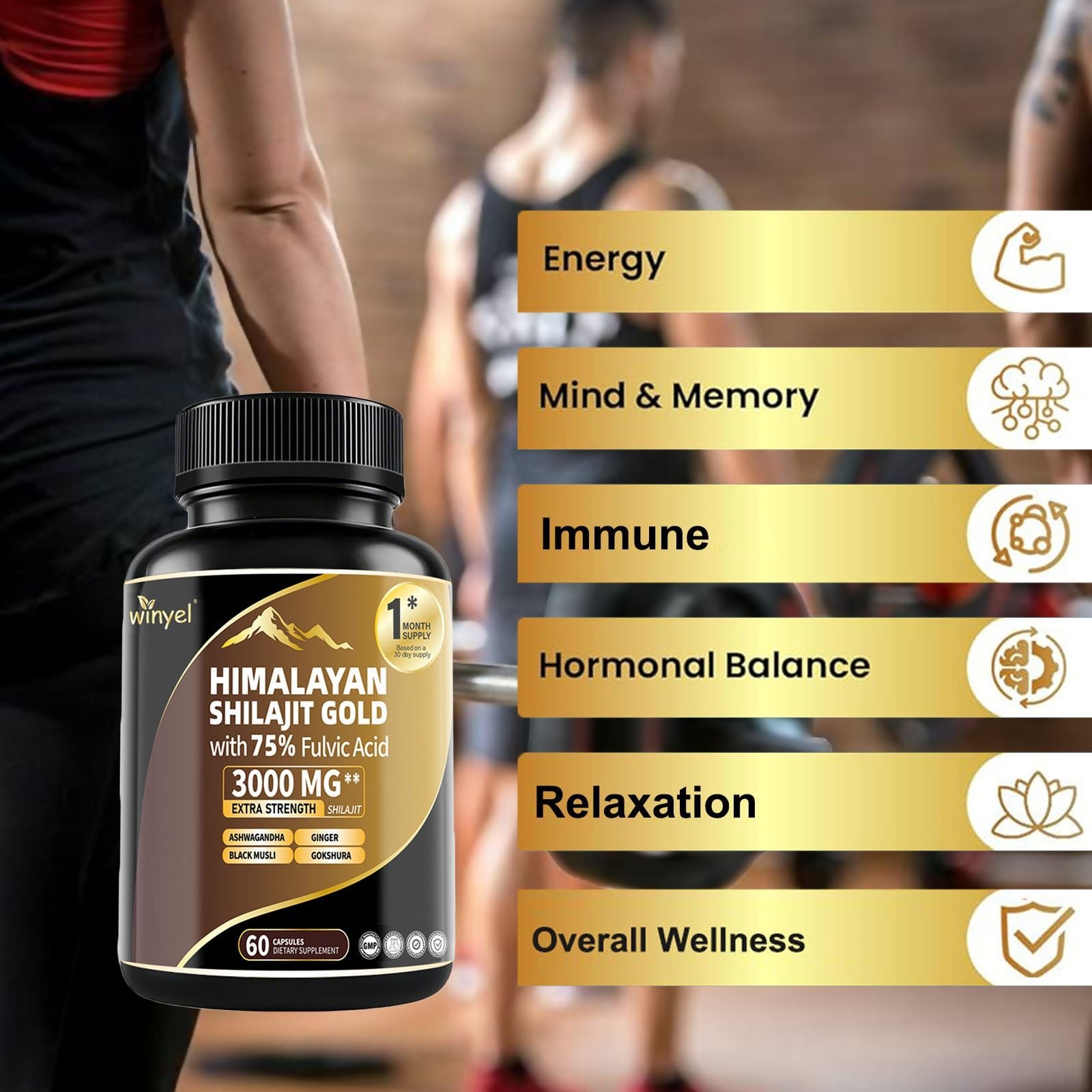 Shilajit Capsules, Ashwagandha, Gokshura, 85 Trace Minerals, High Potency Gold Grade Himalayan Shilajit Supplements, 60 Capsules For Women And Men - VIRALCORE HEALTH